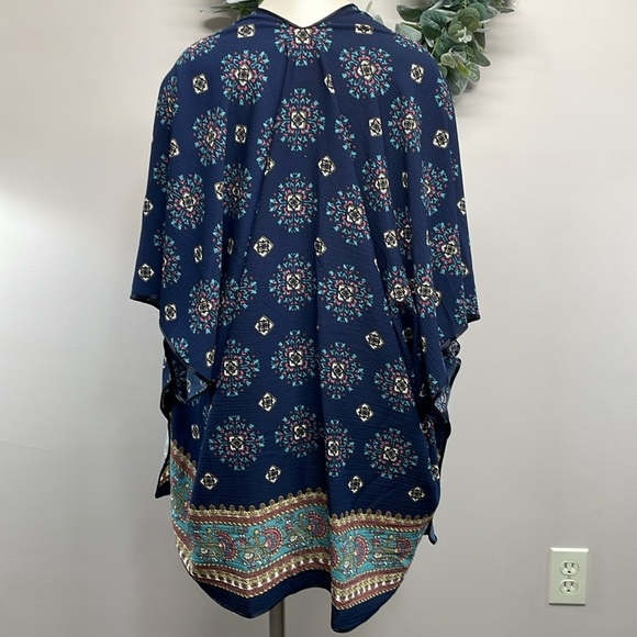 Melrose And Market Navy Blue Print Open Front Kimono One Size - Picture 4 of 16